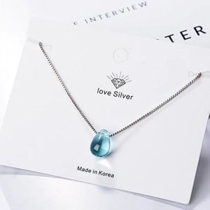 NEW 925 Sterling Silver Crystal Waterdrop Necklace